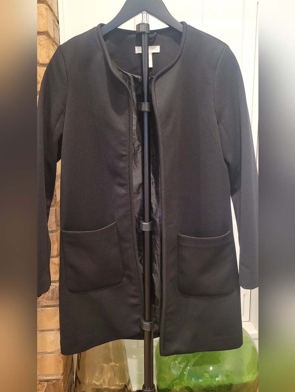 H&M Black Textured Collarless Trench Coat